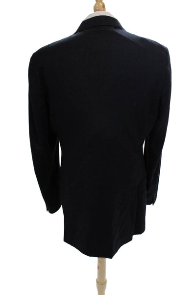 Hickey Mens Dark Blue Wool Blend Blazer Classic Collared Button Size 42