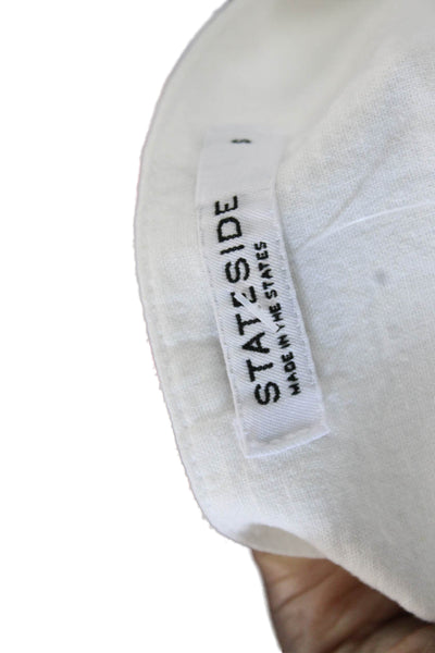 Stateside Womens Cropped V-Neck Button-Up White Linen Sleeveless Top Size S