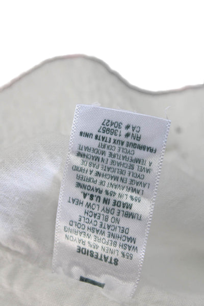 Stateside Womens Cropped V-Neck Button-Up White Linen Sleeveless Top Size S