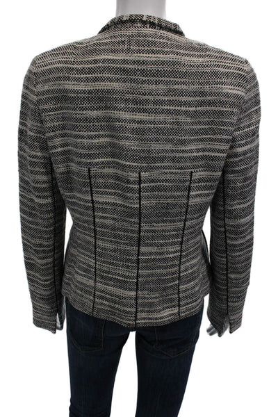 Akris Women Black Silk Striped Collared Blazer Zip Closure Size 10
