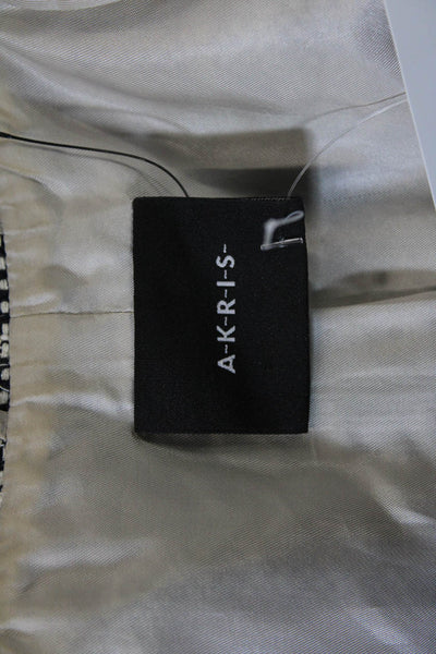 Akris Women Black Silk Striped Collared Blazer Zip Closure Size 10