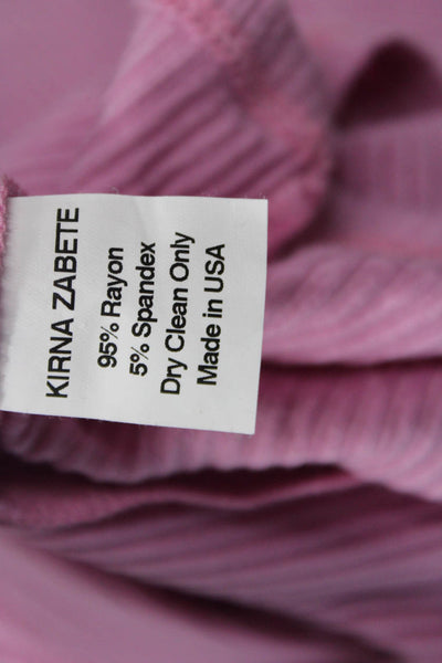 Kirna Zabete Women Striped Long Sleeve Basic T-Shirt Pink Rayon Size S