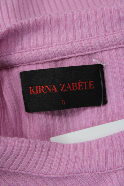 Kirna Zabete Women Striped Long Sleeve Basic T-Shirt Pink Rayon Size S