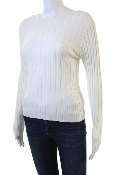 ITMFL Women Pullover Sweater Striped Round Neck Long Sleeve White Size M