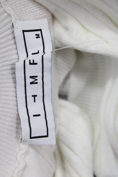 ITMFL Women Pullover Sweater Striped Round Neck Long Sleeve White Size M