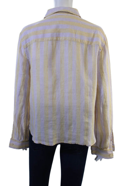 Lilly Pulitzer Womens Beige Striped Linen Button-Up Long Sleeve Top Size M