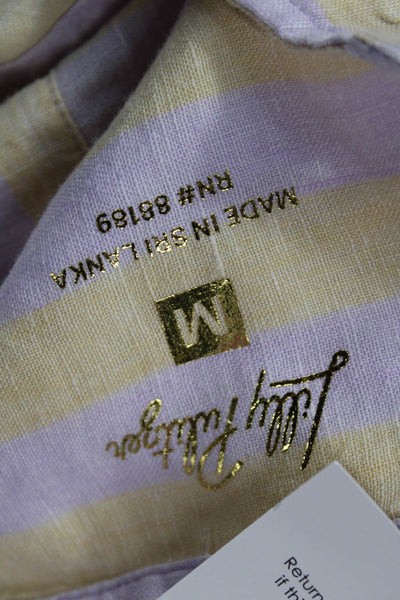 Lilly Pulitzer Womens Beige Striped Linen Button-Up Long Sleeve Top Size M