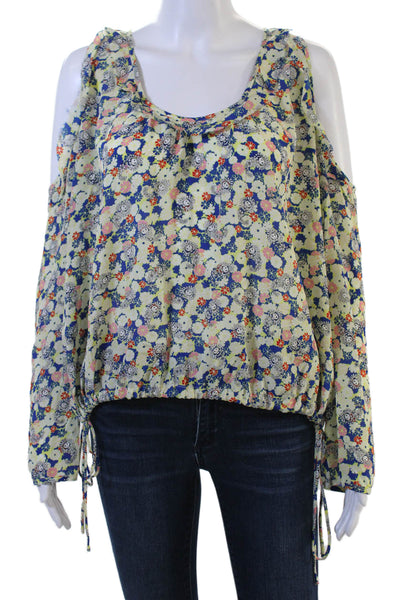 Zadig & Voltaire Women Blue Silk Floral Blouse Long Sleeve Drawstring Size S