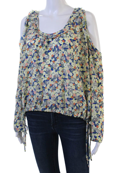 Zadig & Voltaire Women Blue Silk Floral Blouse Long Sleeve Drawstring Size S