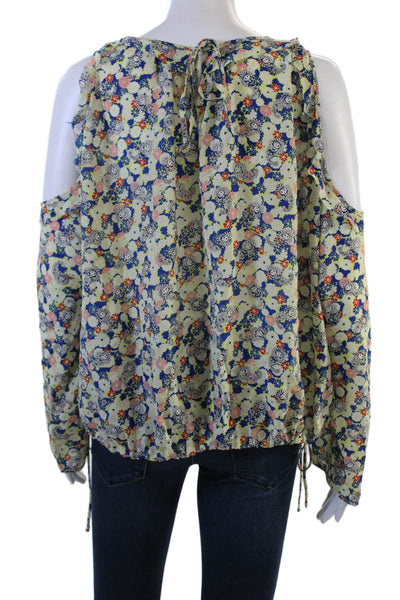 Zadig & Voltaire Women Blue Silk Floral Blouse Long Sleeve Drawstring Size S