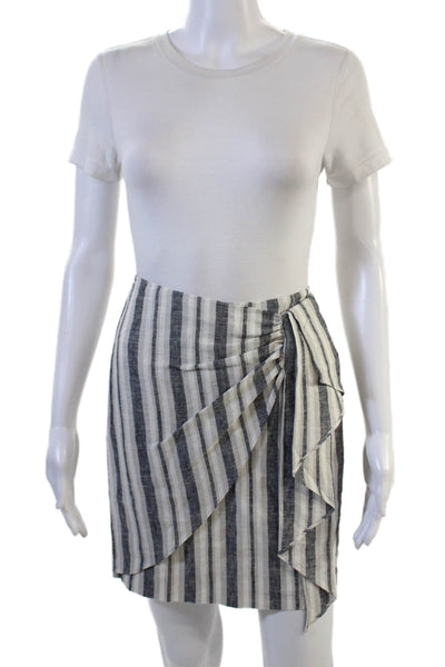 Intermix Women Mini Wrap Skirt Beige Striped Linen Viscose Size S