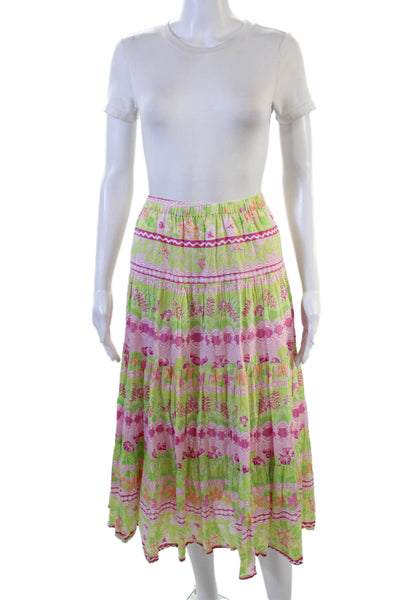 Lilly Pulitzer Women Peasant Floral Cotton Midi Skirt Green Size S