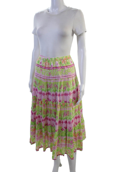 Lilly Pulitzer Women Peasant Floral Cotton Midi Skirt Green Size S