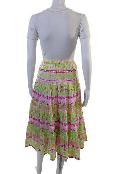 Lilly Pulitzer Women Peasant Floral Cotton Midi Skirt Green Size S