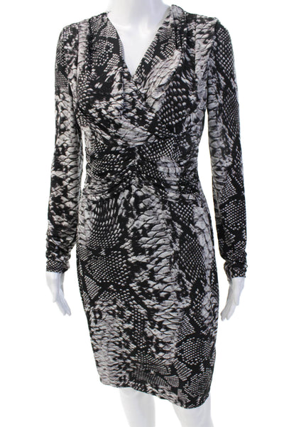 David Meister, Women Sheath Dress Black Snake Long Sleeve Hook & Eye Size S