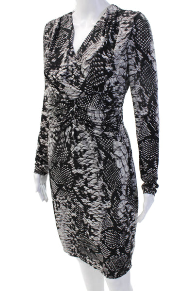 David Meister, Women Sheath Dress Black Snake Long Sleeve Hook & Eye Size S