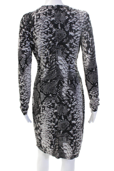 David Meister, Women Sheath Dress Black Snake Long Sleeve Hook & Eye Size S