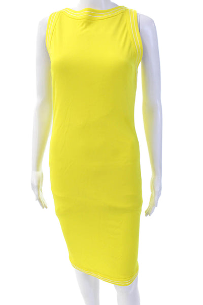 Dsquared2 Women Bodycon Pencil Dress Yellow Sleeveless Crew Neck Size M