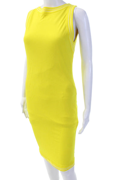 Dsquared2 Women Bodycon Pencil Dress Yellow Sleeveless Crew Neck Size M