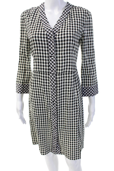 Altuzarra Women Black Checked V-Neck Shirt Dress 3/4 Sleeve Polyester Size M