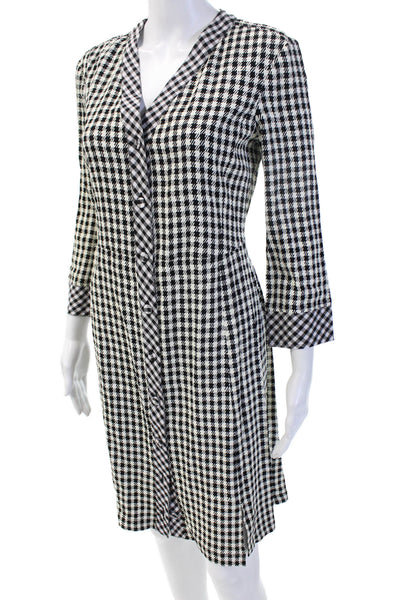 Altuzarra Women Black Checked V-Neck Shirt Dress 3/4 Sleeve Polyester Size M