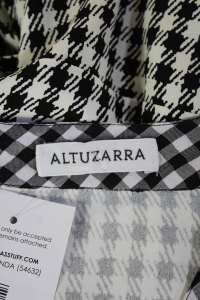 Altuzarra Women Black Checked V-Neck Shirt Dress 3/4 Sleeve Polyester Size M