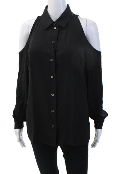 Michael Kors Collection Womens Black Cotton Buttonup Blouse Long Sleeve Size 10