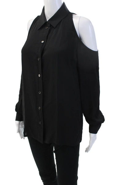 Michael Kors Collection Womens Black Cotton Buttonup Blouse Long Sleeve Size 10