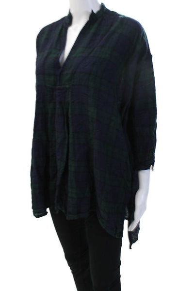 Daniela Gregis Women Tunic Dark Blue Plaid 3/4 Sleeve 100% Lana Bohemian Size 2
