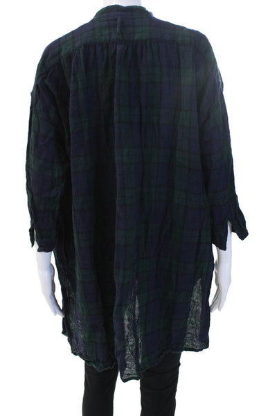 Daniela Gregis Women Tunic Dark Blue Plaid 3/4 Sleeve 100% Lana Bohemian Size 2