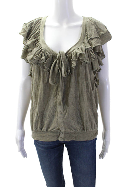 Ralph Lauren Blue Label Women Green Cotton Boho Button-Up Blouse Size S