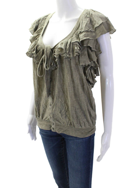 Ralph Lauren Blue Label Women Green Cotton Boho Button-Up Blouse Size S