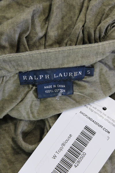 Ralph Lauren Blue Label Women Green Cotton Boho Button-Up Blouse Size S