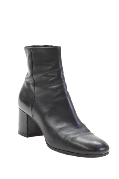Gianvito Rossi Womens Side Zip Block Heel Booties Black Leather Size 37.5