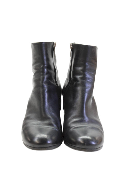 Gianvito Rossi Womens Side Zip Block Heel Booties Black Leather Size 37.5