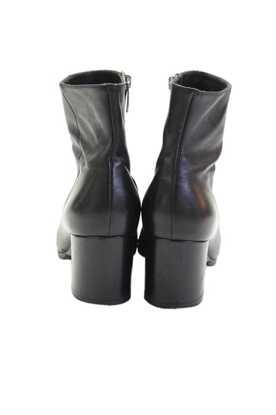 Gianvito Rossi Womens Side Zip Block Heel Booties Black Leather Size 37.5