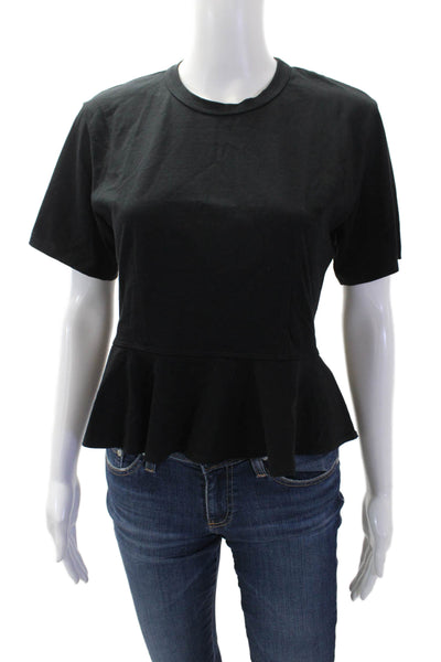 ALC Women Black Crew Neck Short Sleeve Basic T-Shirt Cotton Blend Size XS