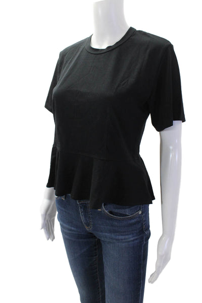 ALC Women Black Crew Neck Short Sleeve Basic T-Shirt Cotton Blend Size XS