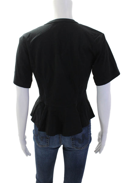 ALC Women Black Crew Neck Short Sleeve Basic T-Shirt Cotton Blend Size XS