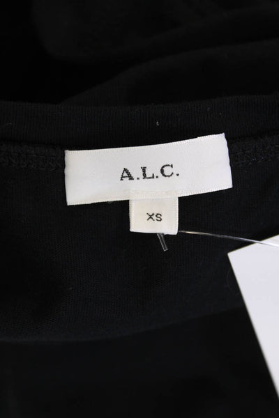 ALC Women Black Crew Neck Short Sleeve Basic T-Shirt Cotton Blend Size XS