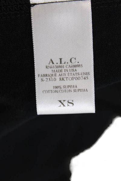 ALC Women Black Crew Neck Short Sleeve Basic T-Shirt Cotton Blend Size XS