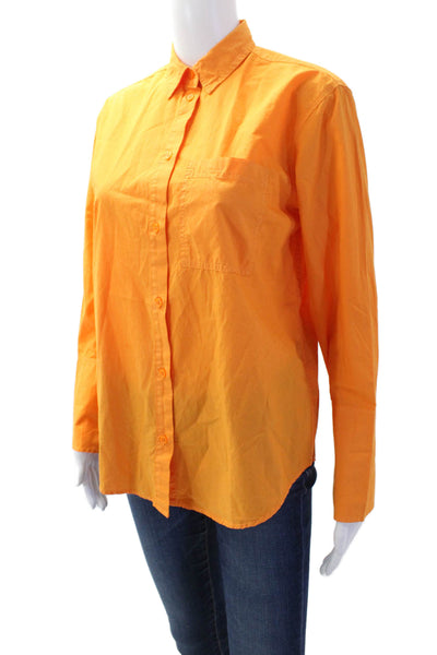 J Crew Womens Orange Cotton Collared Button-Up Long Sleeve Size 0