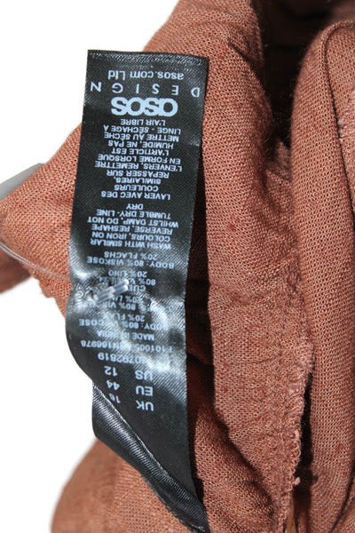 Asos Women Brown Boho Round Neck Short Sleeve Button Blouse Size 12