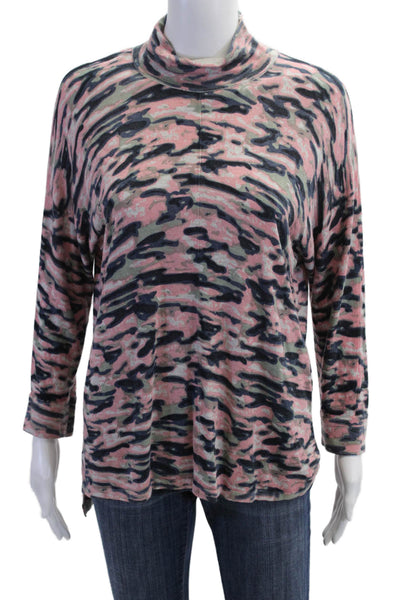 Kokun Womens Black Camo Mock Neck Long Sleeve Top Bamboo-Cashmere Size S
