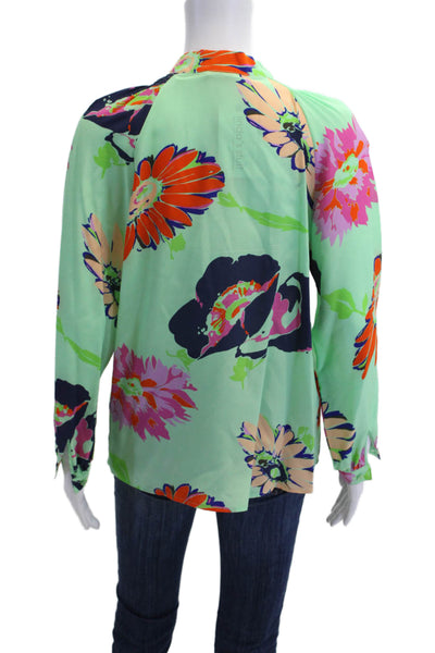 Tucker Womens Tunic Blouse Green Silk Floral Long Sleeve Size S
