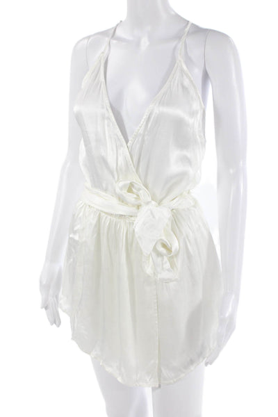 Designer Womens White V-Neck Sleeveless Romper 100% Viscose Size S
