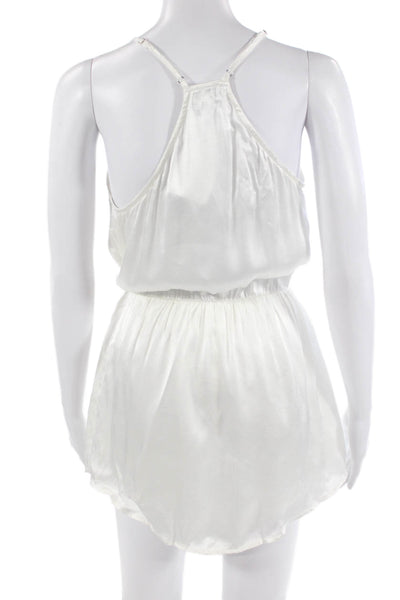 Designer Womens White V-Neck Sleeveless Romper 100% Viscose Size S