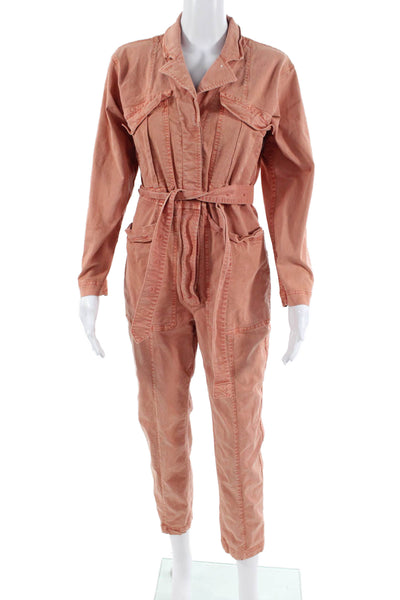 Alex Mill Women Jumpsuit Orange V-Neck Long Sleeve Tencel Blend Size S