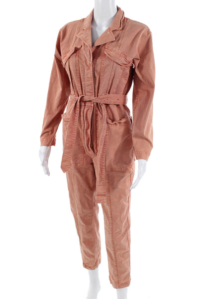 Alex Mill Women Jumpsuit Orange V-Neck Long Sleeve Tencel Blend Size S