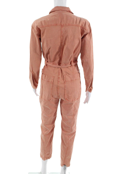 Alex Mill Women Jumpsuit Orange V-Neck Long Sleeve Tencel Blend Size S